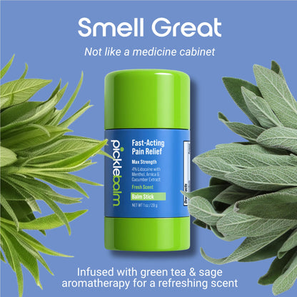 PickleBalm Pickleball In-Game Muscle Pain Relief Balm Stick with 4% Lidocaine, Arnica, Menthol, Cucumber Seed Extract for Shoulders, Knees, Wrists, and More, 1oz Stick - dailyvitalstore