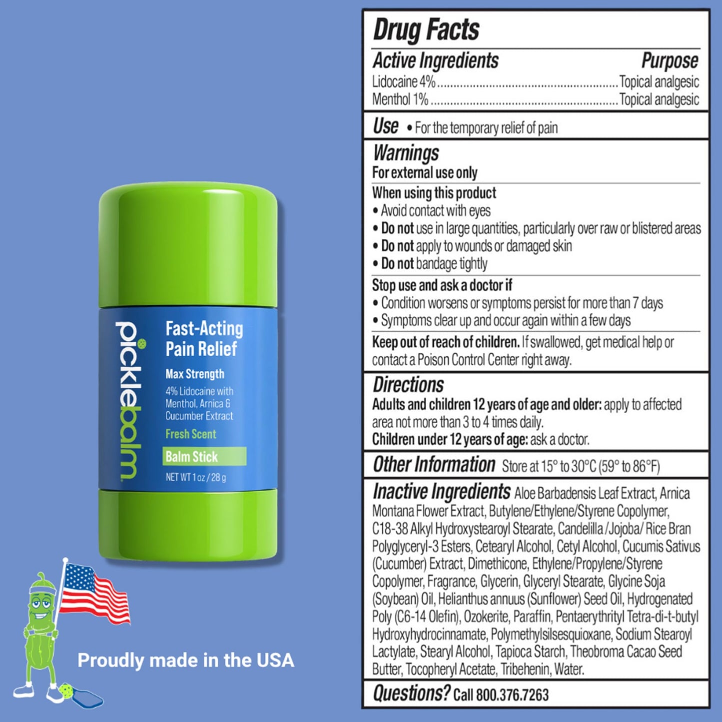 PickleBalm Pickleball In-Game Muscle Pain Relief Balm Stick with 4% Lidocaine, Arnica, Menthol, Cucumber Seed Extract for Shoulders, Knees, Wrists, and More, 1oz Stick - dailyvitalstore