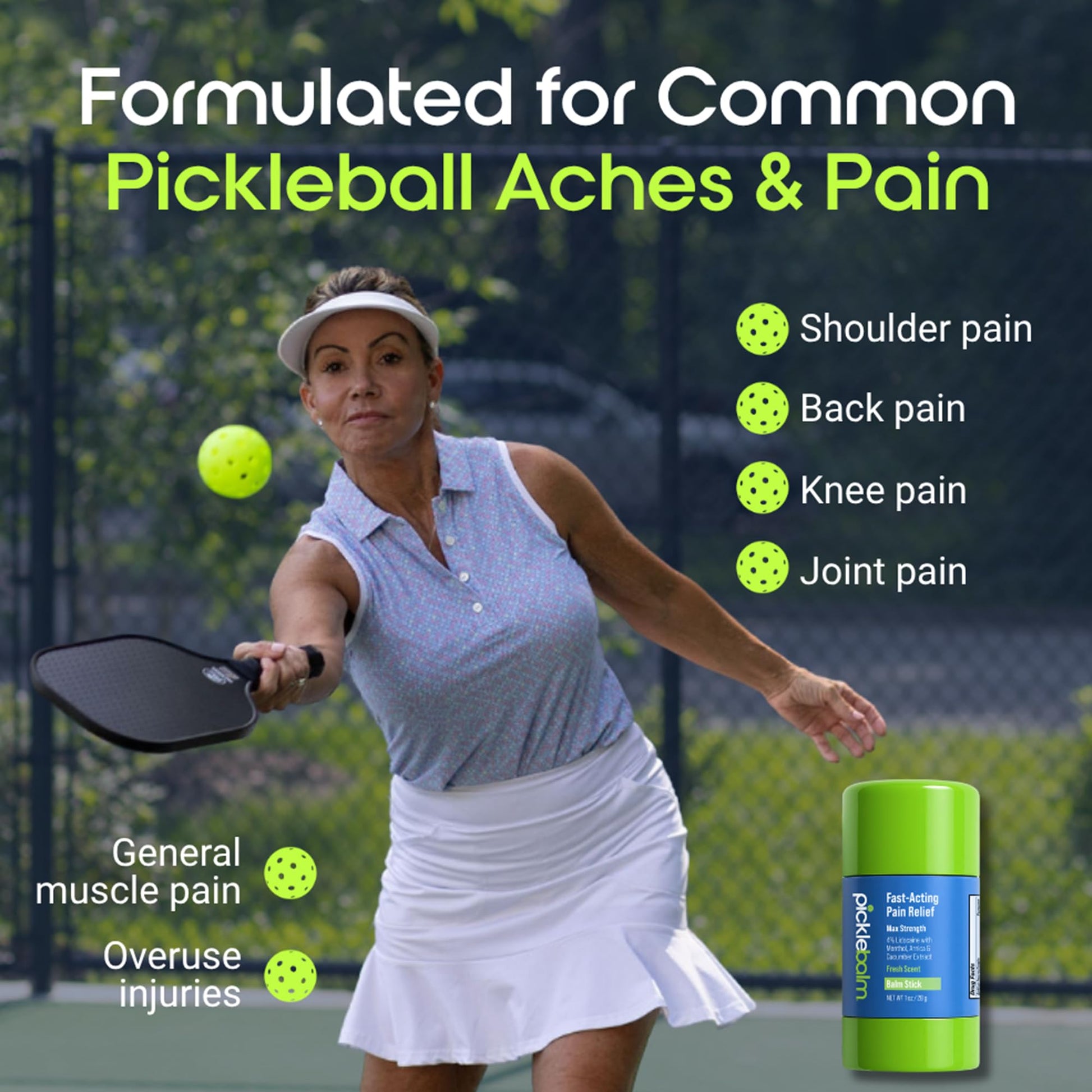 PickleBalm Pickleball In-Game Muscle Pain Relief Balm Stick with 4% Lidocaine, Arnica, Menthol, Cucumber Seed Extract for Shoulders, Knees, Wrists, and More, 1oz Stick - dailyvitalstore