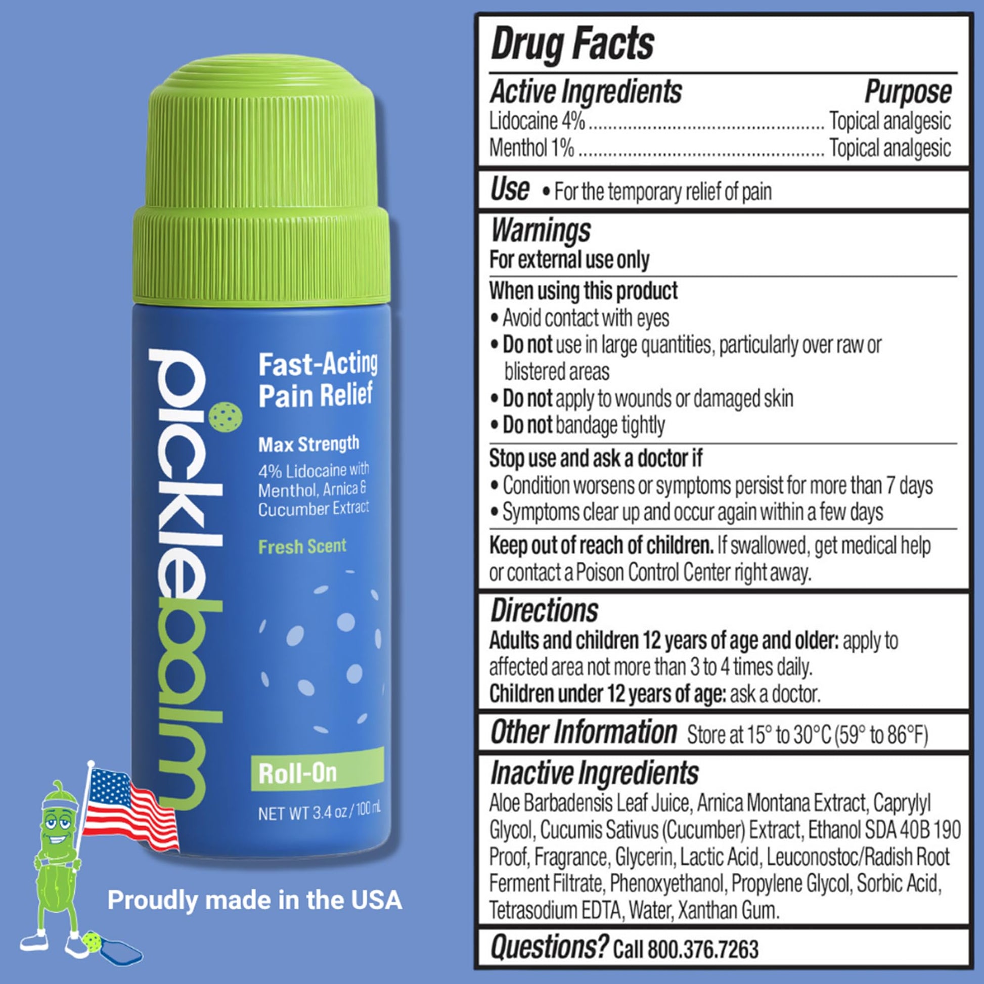 PickleBalm Pickleball In-Game Muscle Pain Relief Roll-On with 4% Lidocaine, Arnica, Menthol, Cucumber Seed Extract for Shoulders, Knees, Wrists, and More, 3.4oz Roll-On Applicator - dailyvitalstore