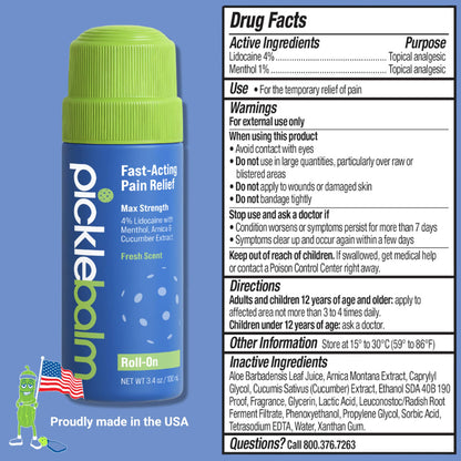 PickleBalm Pickleball In-Game Muscle Pain Relief Roll-On with 4% Lidocaine, Arnica, Menthol, Cucumber Seed Extract for Shoulders, Knees, Wrists, and More, 3.4oz Roll-On Applicator - dailyvitalstore