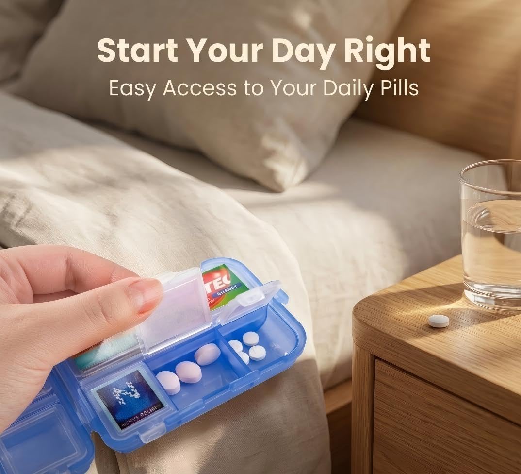 Pill Organizer with Medicine Labels Travel Daily Pill Container Mini Medication Organizer Storage Pill Organizer Travel Essentials Pill Case 7 Day (Pink & 161 Lables) - dailyvitalstore