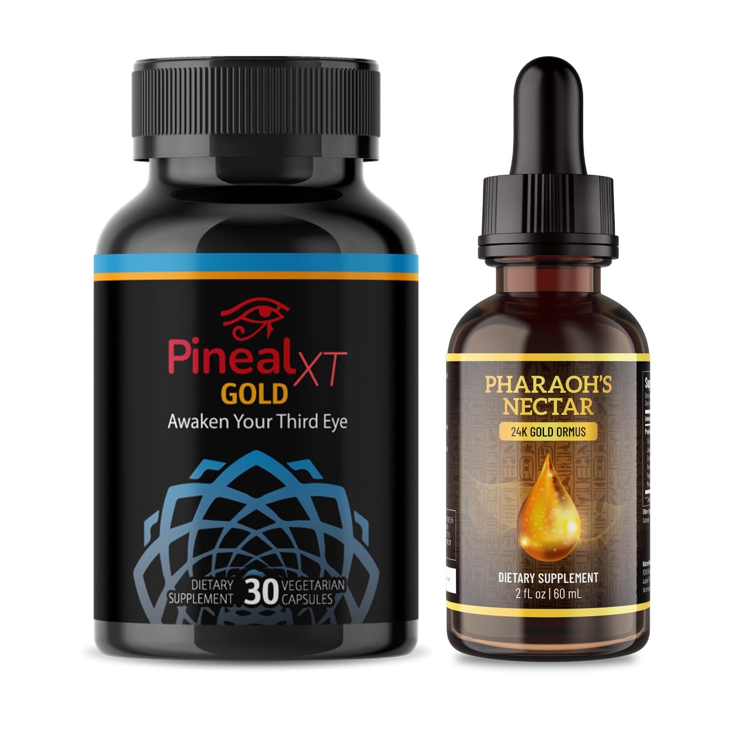 Pineal XT Gold + Pharaoh's Nectar - Pineal Gland Supplement Bundle – 24K Monoatomic Gold Ormus Drops, Pineal Gland Decalcification, Third Eye Awakening, Focus, Energy & Manifestation - dailyvitalstore