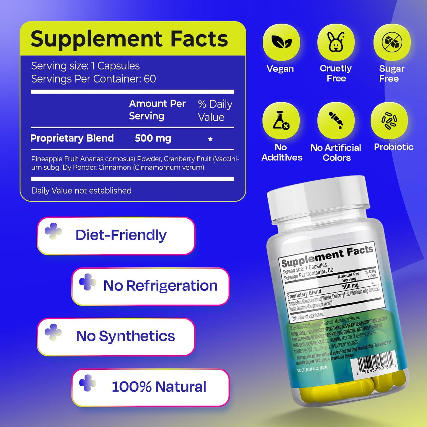 Pineapple Probiotics for Men – 625mg Sweet Spot Formula with Pineapple Extract, Cranberry & Cinnamon, Supports pH Balance & Freshens Taste, 60 Capsules, Made in the USA - dailyvitalstore