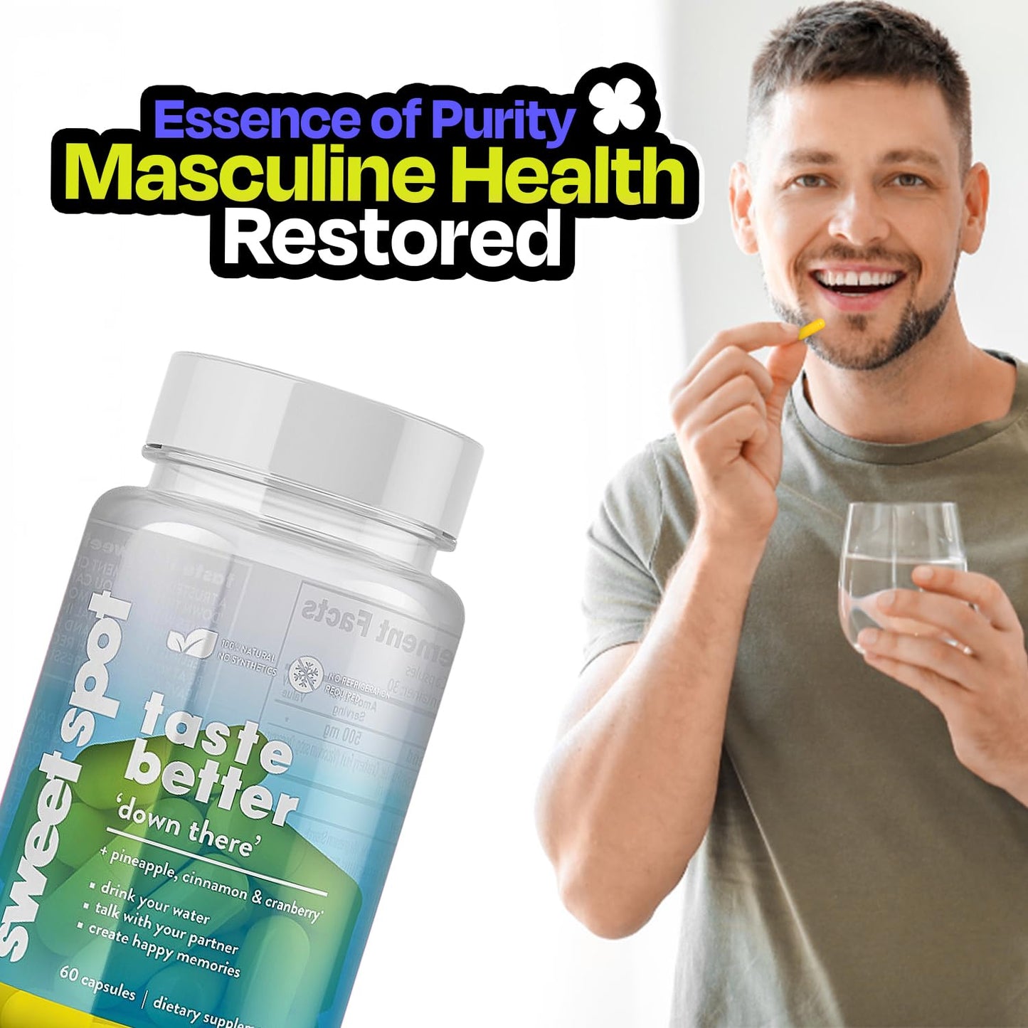 Pineapple Probiotics for Men – 625mg Sweet Spot Formula with Pineapple Extract, Cranberry & Cinnamon, Supports pH Balance & Freshens Taste, 60 Capsules, Made in the USA - dailyvitalstore