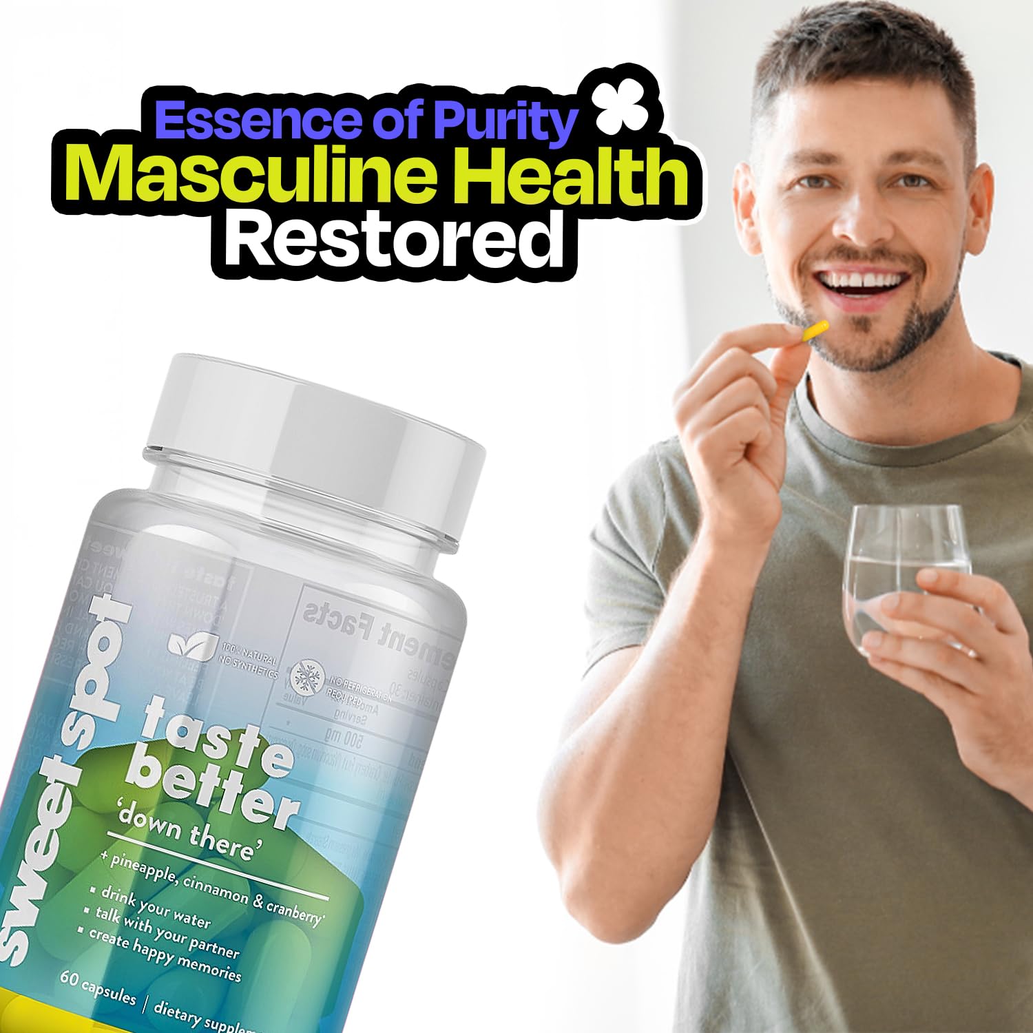 Pineapple Probiotics for Men – 625mg Sweet Spot Formula with Pineapple Extract, Cranberry & Cinnamon, Supports pH Balance & Freshens Taste, 60 Capsules, Made in the USA - dailyvitalstore