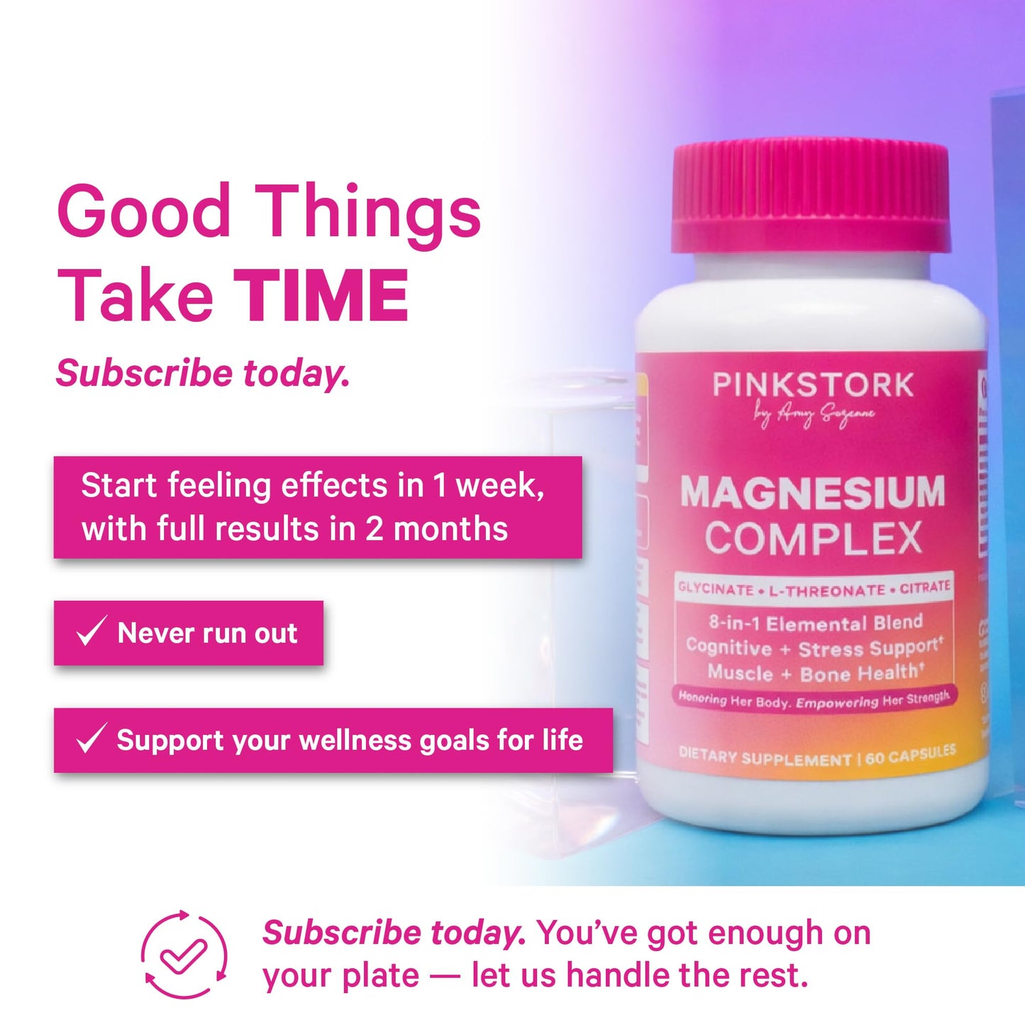 Pink Stork Magnesium Complex for Women - 8 Forms Including Glycinate, Malate, Citrate & L-Threonate - Stress, Sleep, Muscle & Hormone Support - 400 mg Elemental Magnesium - 60 Vegan Capsules - dailyvitalstore