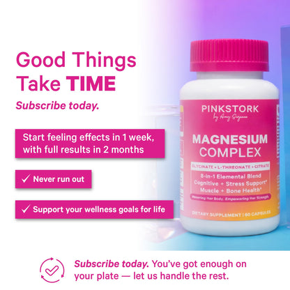 Pink Stork Magnesium Complex for Women - 8 Forms Including Glycinate, Malate, Citrate & L-Threonate - Stress, Sleep, Muscle & Hormone Support - 400 mg Elemental Magnesium - 60 Vegan Capsules - dailyvitalstore