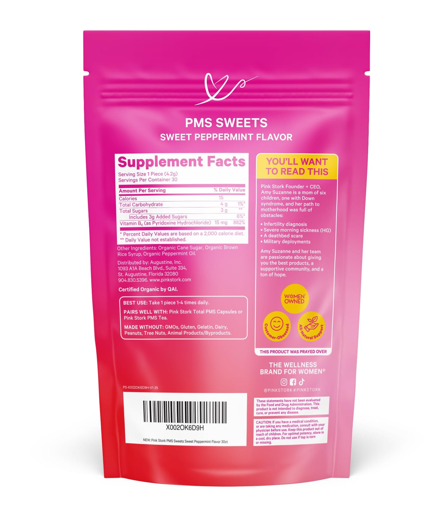 Pink Stork Organic PMS Support Sweets for Teens and Women - Simple & Natural Ingredients Vitamin B6 and Peppermint - Period, Digestion, Bloating, Mood Swings - 30 Drops - dailyvitalstore