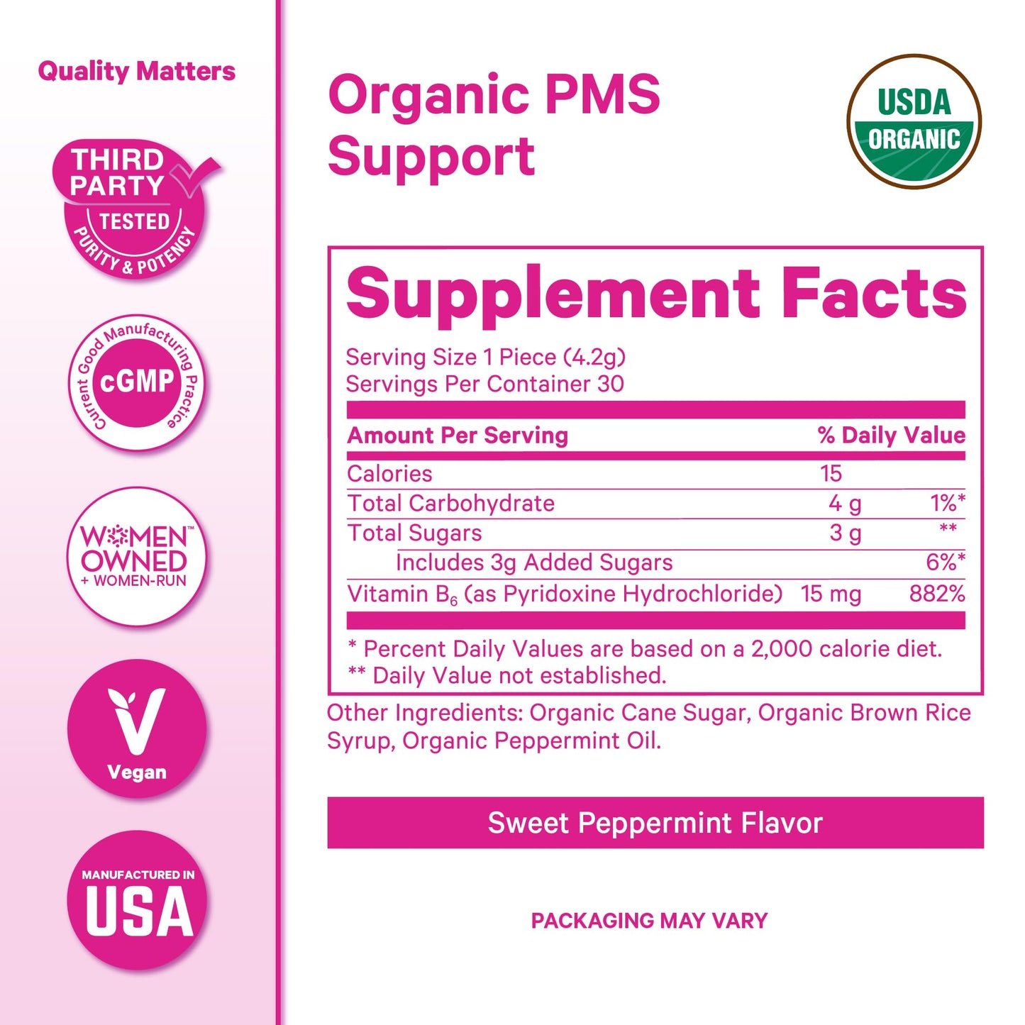 Pink Stork Organic PMS Support Sweets for Teens and Women - Simple & Natural Ingredients Vitamin B6 and Peppermint - Period, Digestion, Bloating, Mood Swings - 30 Drops - dailyvitalstore