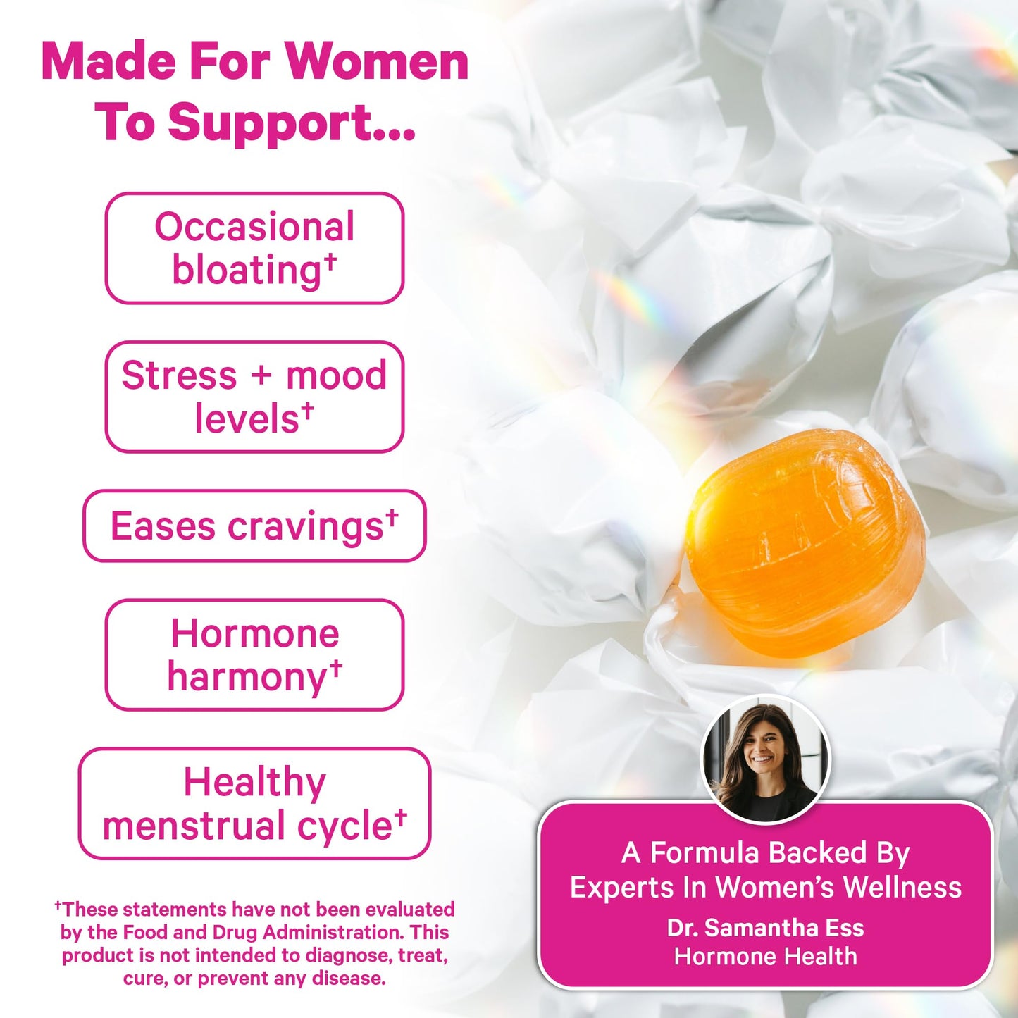 Pink Stork Organic PMS Support Sweets for Teens and Women - Simple & Natural Ingredients Vitamin B6 and Peppermint - Period, Digestion, Bloating, Mood Swings - 30 Drops - dailyvitalstore