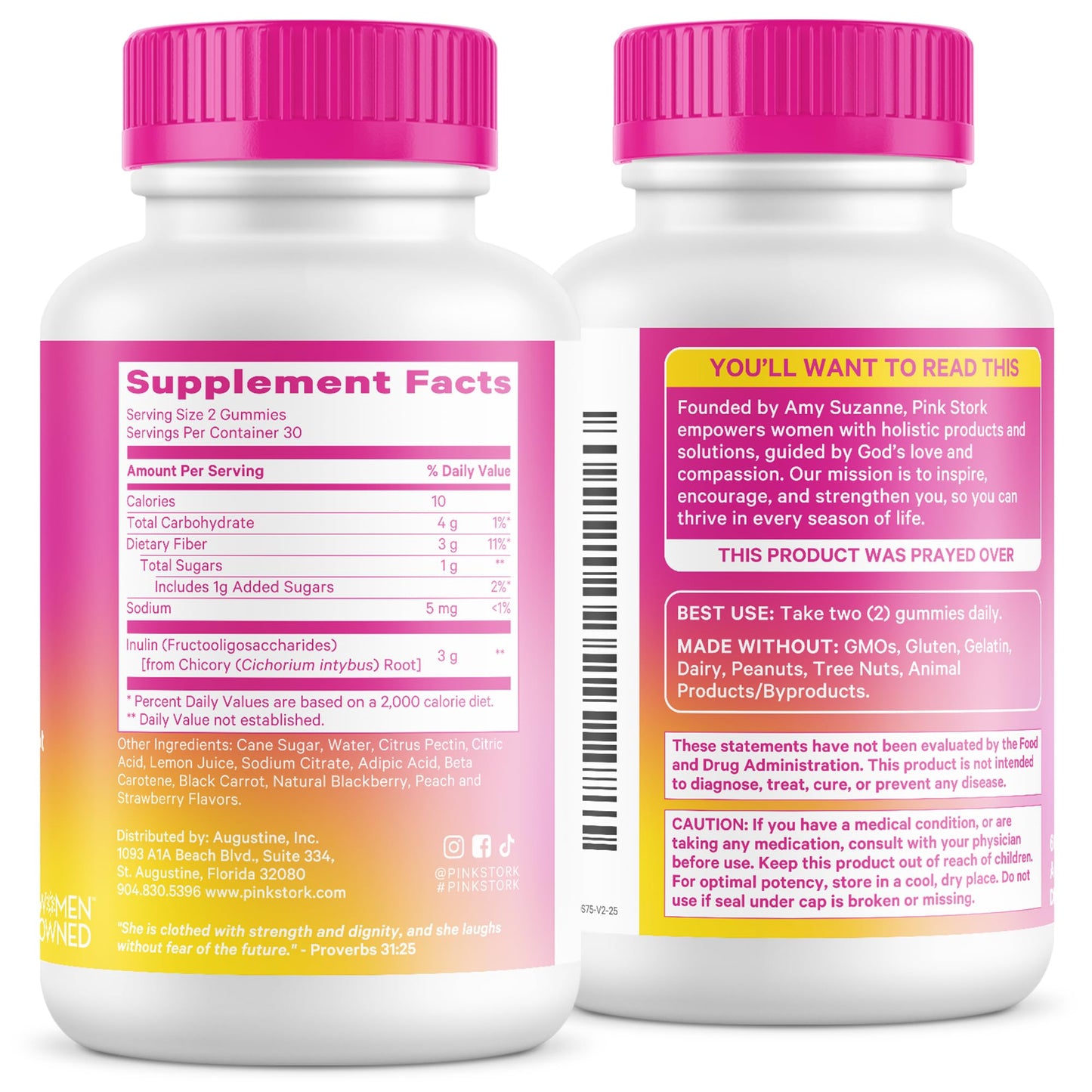 Pink Stork Prenatal Fiber Gummies for Women - 3g Prebiotic Inulin from Chicory Root - Natural Pregnancy & Postpartum Stool Softeners - dailyvitalstore