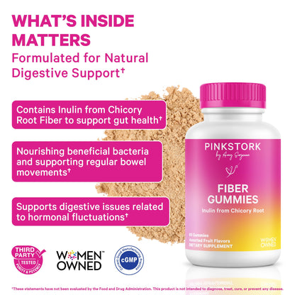 Pink Stork Prenatal Fiber Gummies for Women - 3g Prebiotic Inulin from Chicory Root - Natural Pregnancy & Postpartum Stool Softeners - dailyvitalstore
