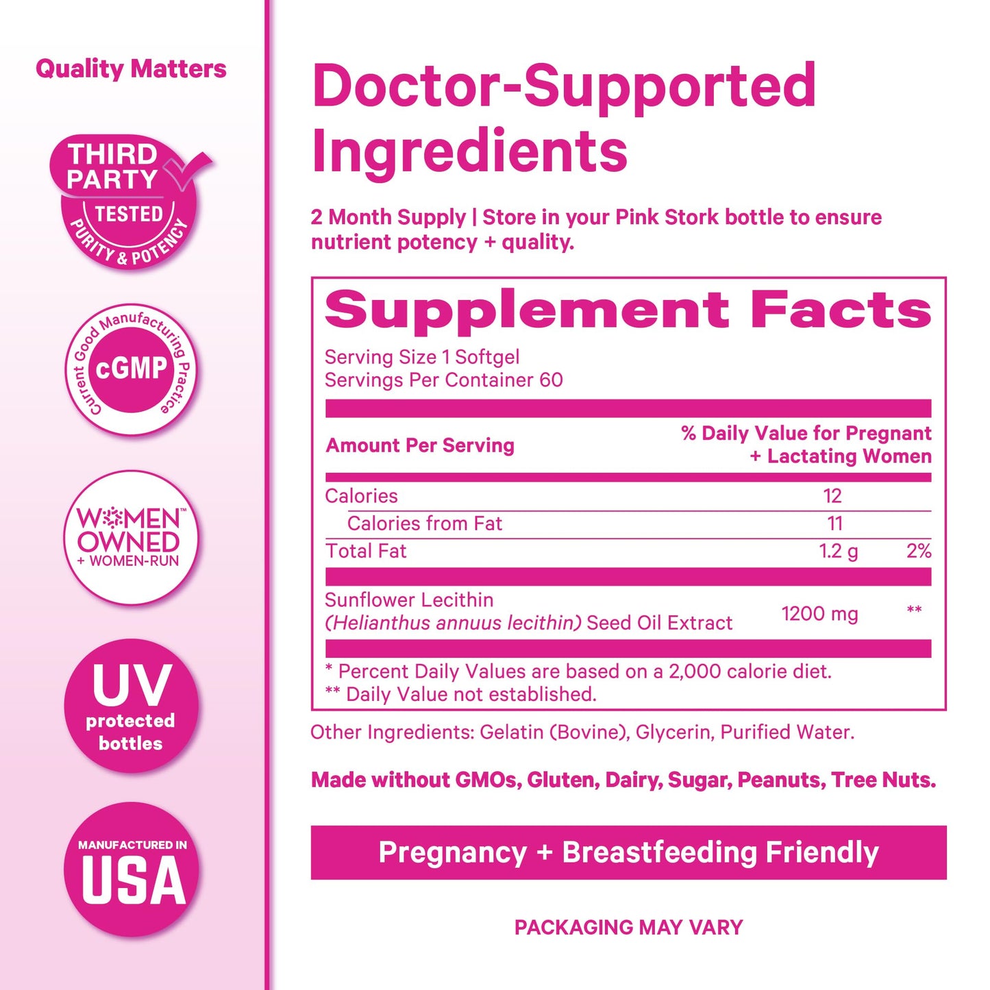 Pink Stork Sunflower Lecithin Supplement - 1200 mg for Clogged Milk Ducts - Breastfeeding Essentials for Postpartum Moms - dailyvitalstore