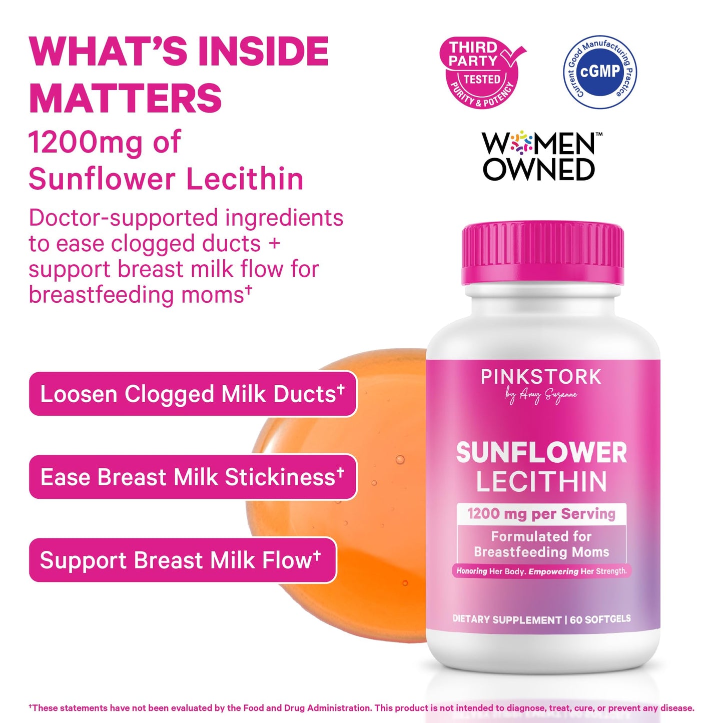 Pink Stork Sunflower Lecithin Supplement - 1200 mg for Clogged Milk Ducts - Breastfeeding Essentials for Postpartum Moms - dailyvitalstore