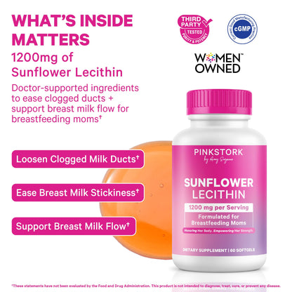 Pink Stork Sunflower Lecithin Supplement - 1200 mg for Clogged Milk Ducts - Breastfeeding Essentials for Postpartum Moms - dailyvitalstore