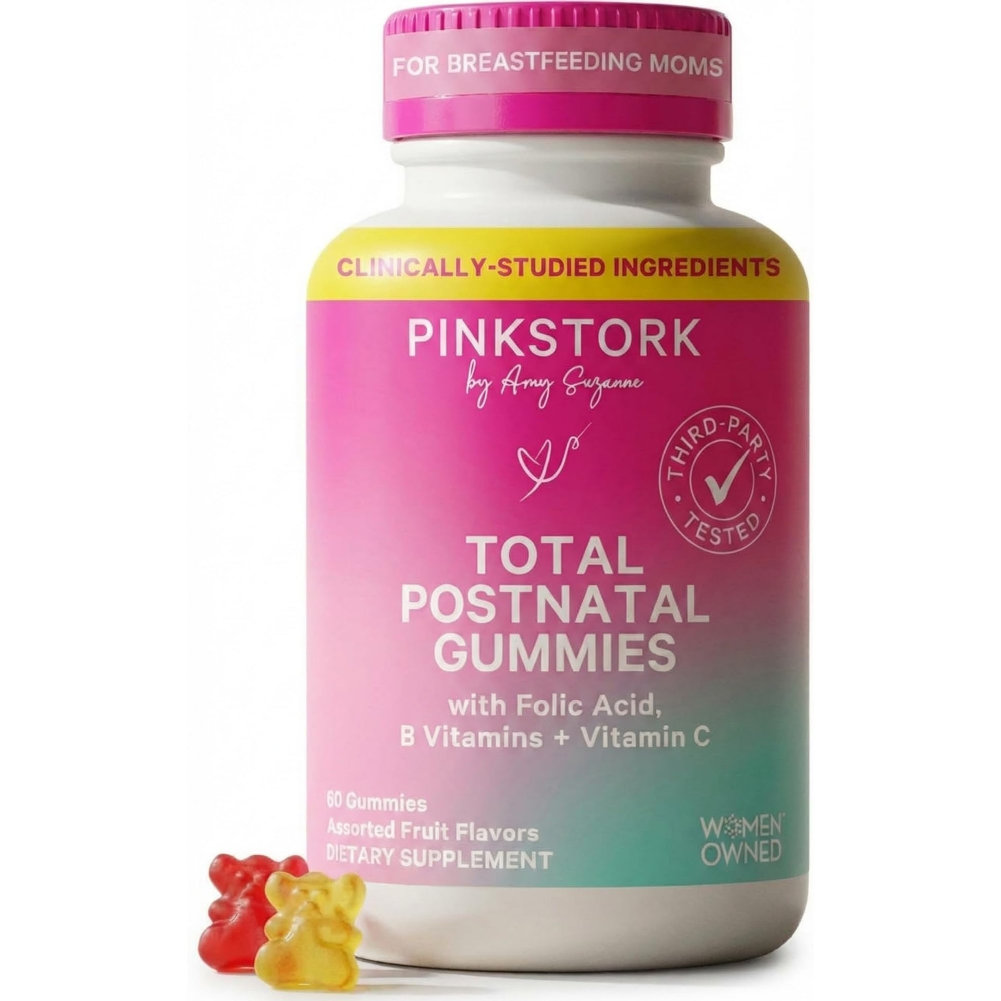Pink Stork Total Postnatal Vitamin Gummies - Multivitamin for Postpartum Recovery and Lactation Support - Folic Acid, B6, and Vitamin C - dailyvitalstore
