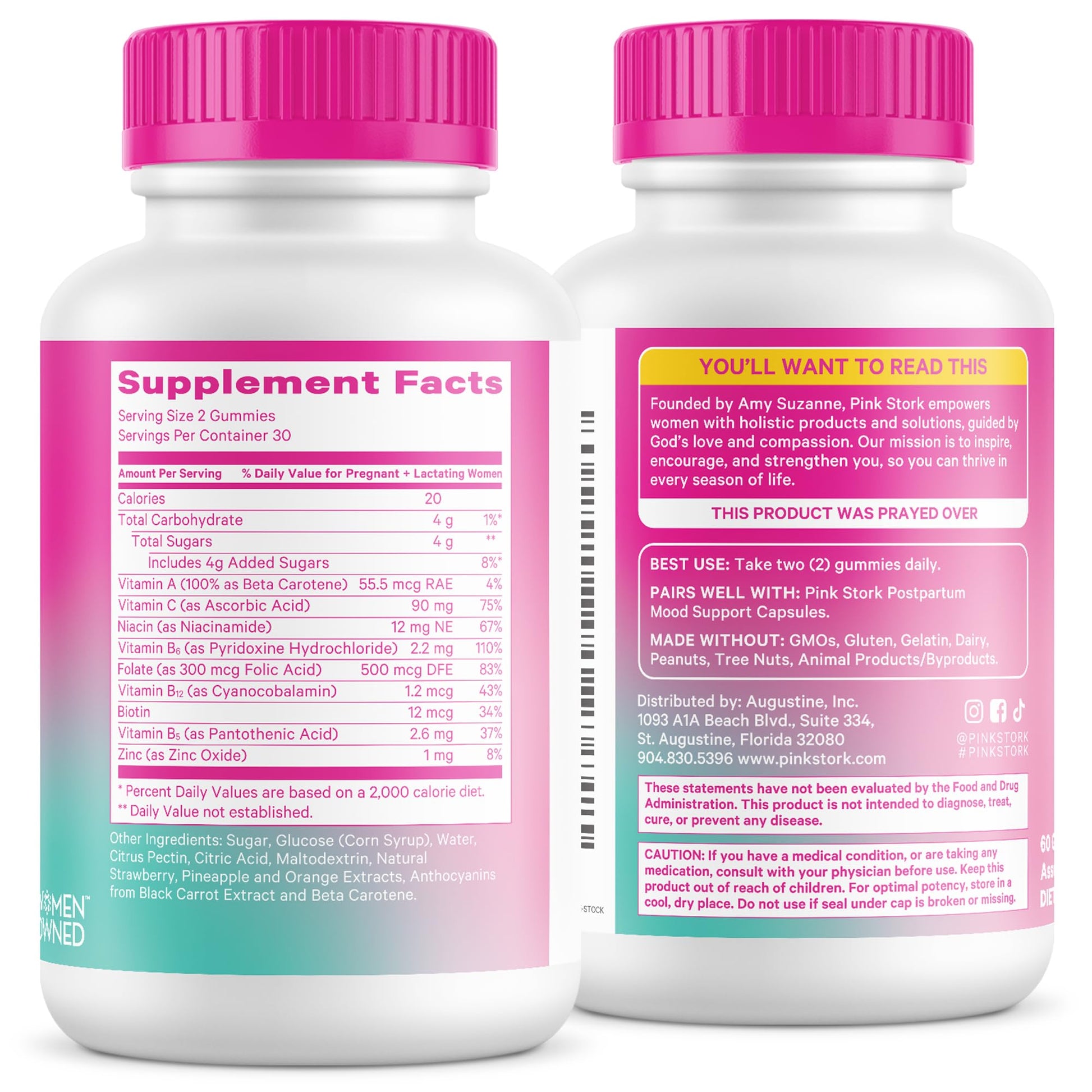Pink Stork Total Postnatal Vitamin Gummies - Multivitamin for Postpartum Recovery and Lactation Support - Folic Acid, B6, and Vitamin C - dailyvitalstore