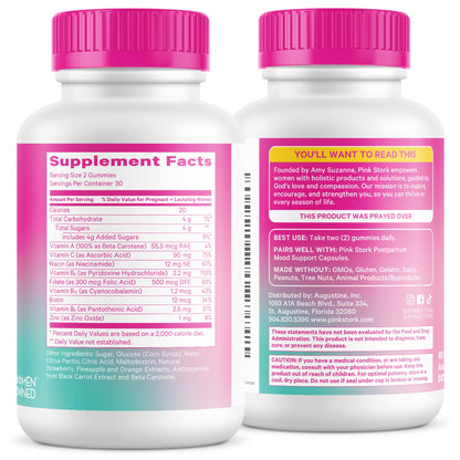 Pink Stork Total Postnatal Vitamin Gummies - Multivitamin for Postpartum Recovery and Lactation Support - Folic Acid, B6, and Vitamin C - dailyvitalstore
