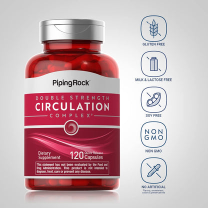 Piping Rock Circulation Supplement | 120 Capsules | Double Strength Complex | Non-GMO, Gluten Free - dailyvitalstore