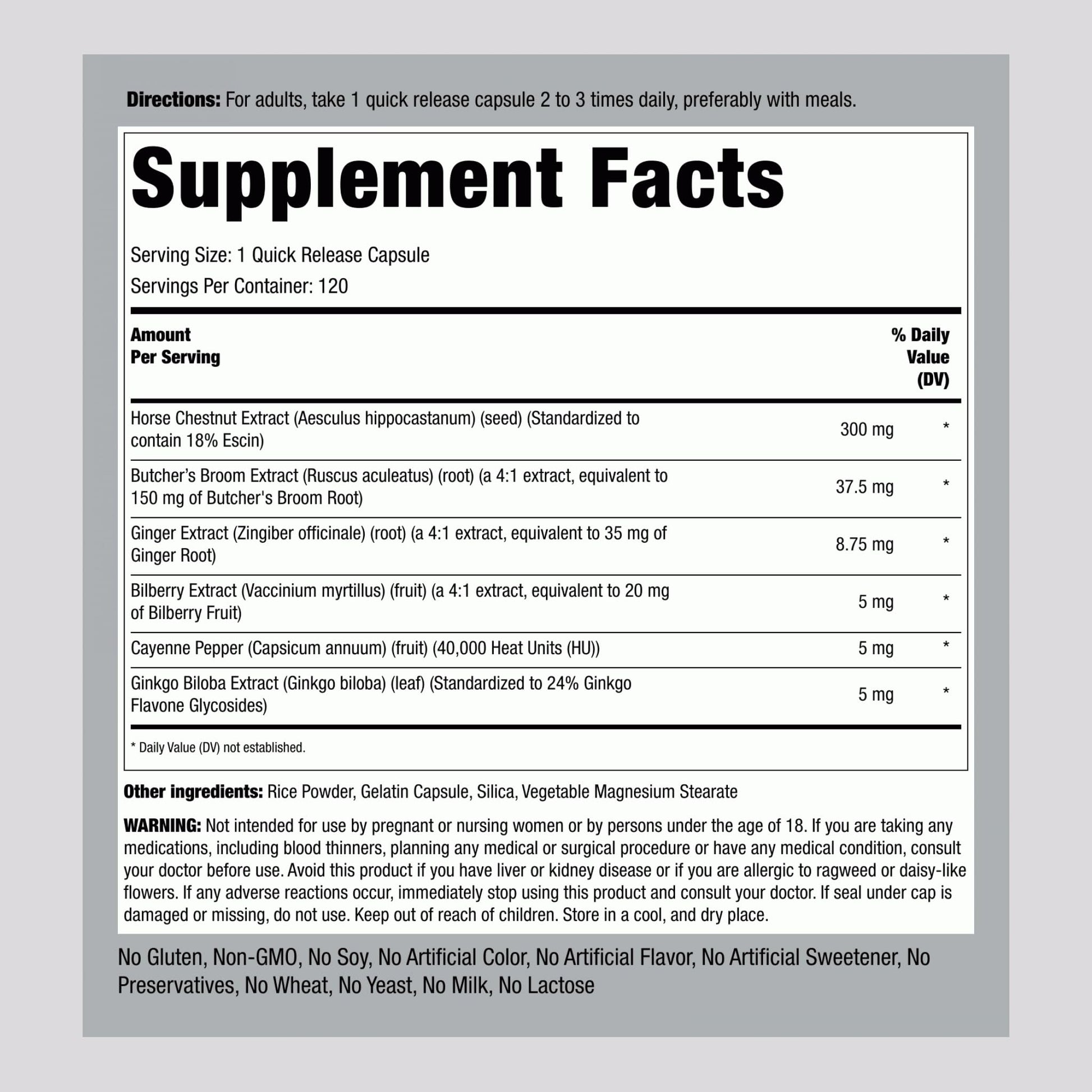 Piping Rock Circulation Supplement | 120 Capsules | Double Strength Complex | Non-GMO, Gluten Free - dailyvitalstore