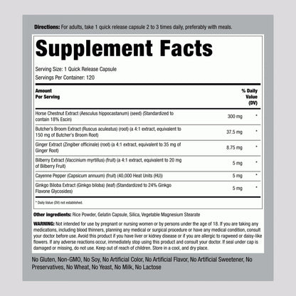 Piping Rock Circulation Supplement | 120 Capsules | Double Strength Complex | Non-GMO, Gluten Free - dailyvitalstore