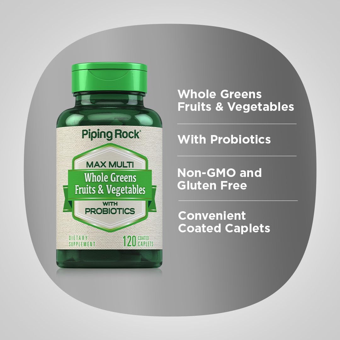Piping Rock Fruits and Veggies Supplement | 120 Caplets | Fruit and Vegetable Blend with Probiotics | Max Multi Vitamin | Non-GMO, Gluten Free - dailyvitalstore