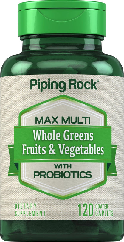 Piping Rock Fruits and Veggies Supplement | 120 Caplets | Fruit and Vegetable Blend with Probiotics | Max Multi Vitamin | Non-GMO, Gluten Free - dailyvitalstore