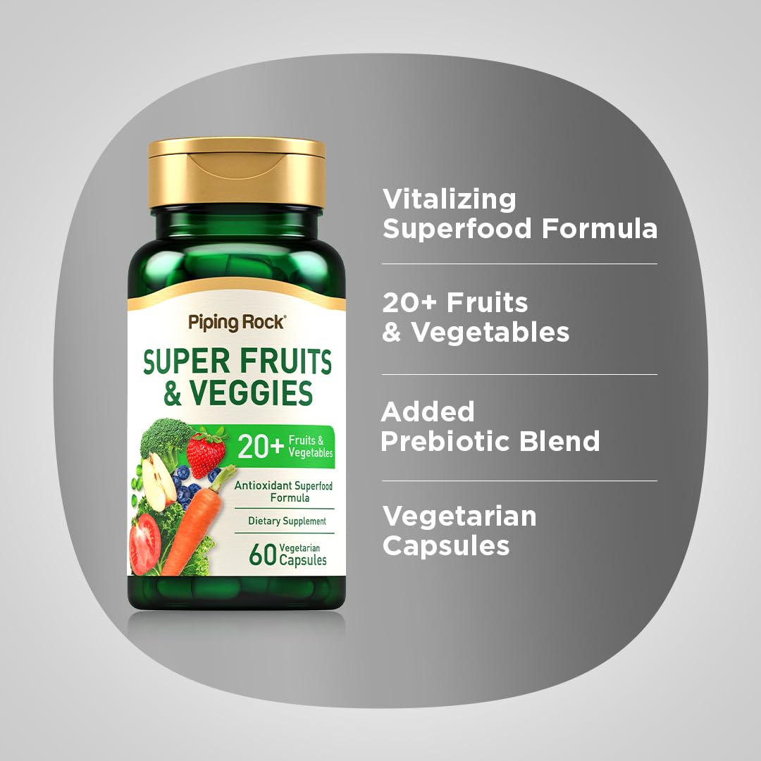 Piping Rock Fruits and Veggies Supplement | 60 Capsules | Superfood Fruit and Vegetables Vitamins | with Prebiotic Blend | Vegetarian Formula | Non-GMO, Gluten Free - dailyvitalstore