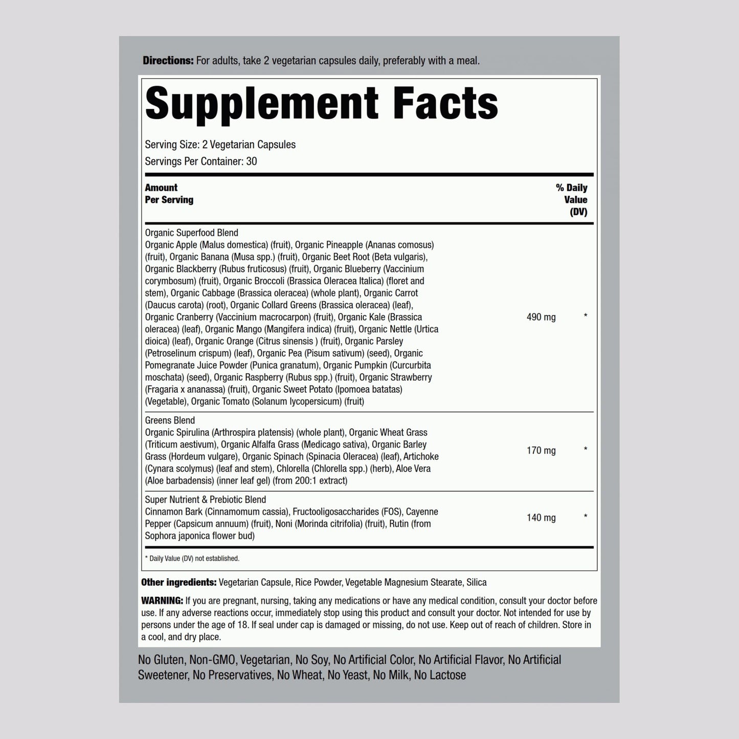 Piping Rock Fruits and Veggies Supplement | 60 Capsules | Superfood Fruit and Vegetables Vitamins | with Prebiotic Blend | Vegetarian Formula | Non-GMO, Gluten Free - dailyvitalstore