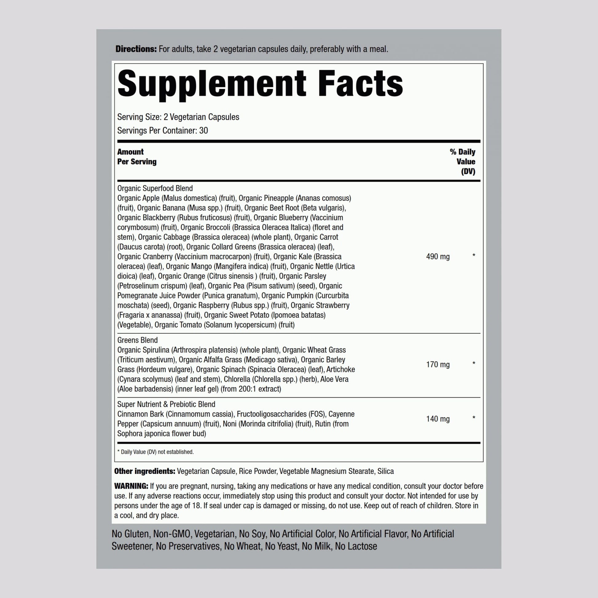 Piping Rock Fruits and Veggies Supplement | 60 Capsules | Superfood Fruit and Vegetables Vitamins | with Prebiotic Blend | Vegetarian Formula | Non-GMO, Gluten Free - dailyvitalstore