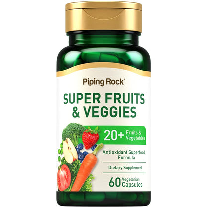 Piping Rock Fruits and Veggies Supplement | 60 Capsules | Superfood Fruit and Vegetables Vitamins | with Prebiotic Blend | Vegetarian Formula | Non-GMO, Gluten Free - dailyvitalstore