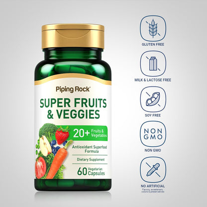 Piping Rock Fruits and Veggies Supplement | 60 Capsules | Superfood Fruit and Vegetables Vitamins | with Prebiotic Blend | Vegetarian Formula | Non-GMO, Gluten Free - dailyvitalstore