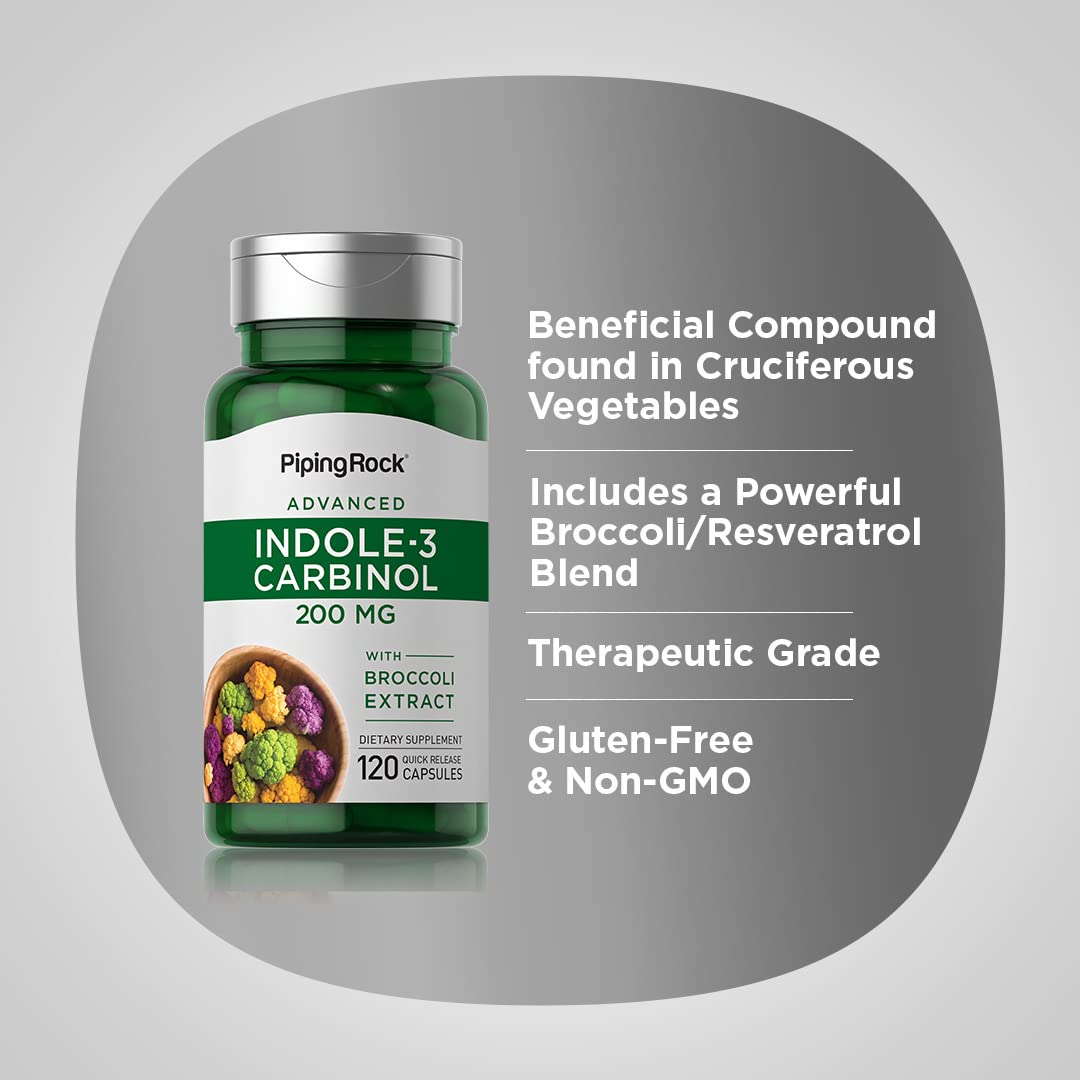 Piping Rock Indole 3 Carbinol | 200mg | 120 Capsules | I3C with Broccoli Extract | Non-GMO, Gluten Free Supplement - dailyvitalstore
