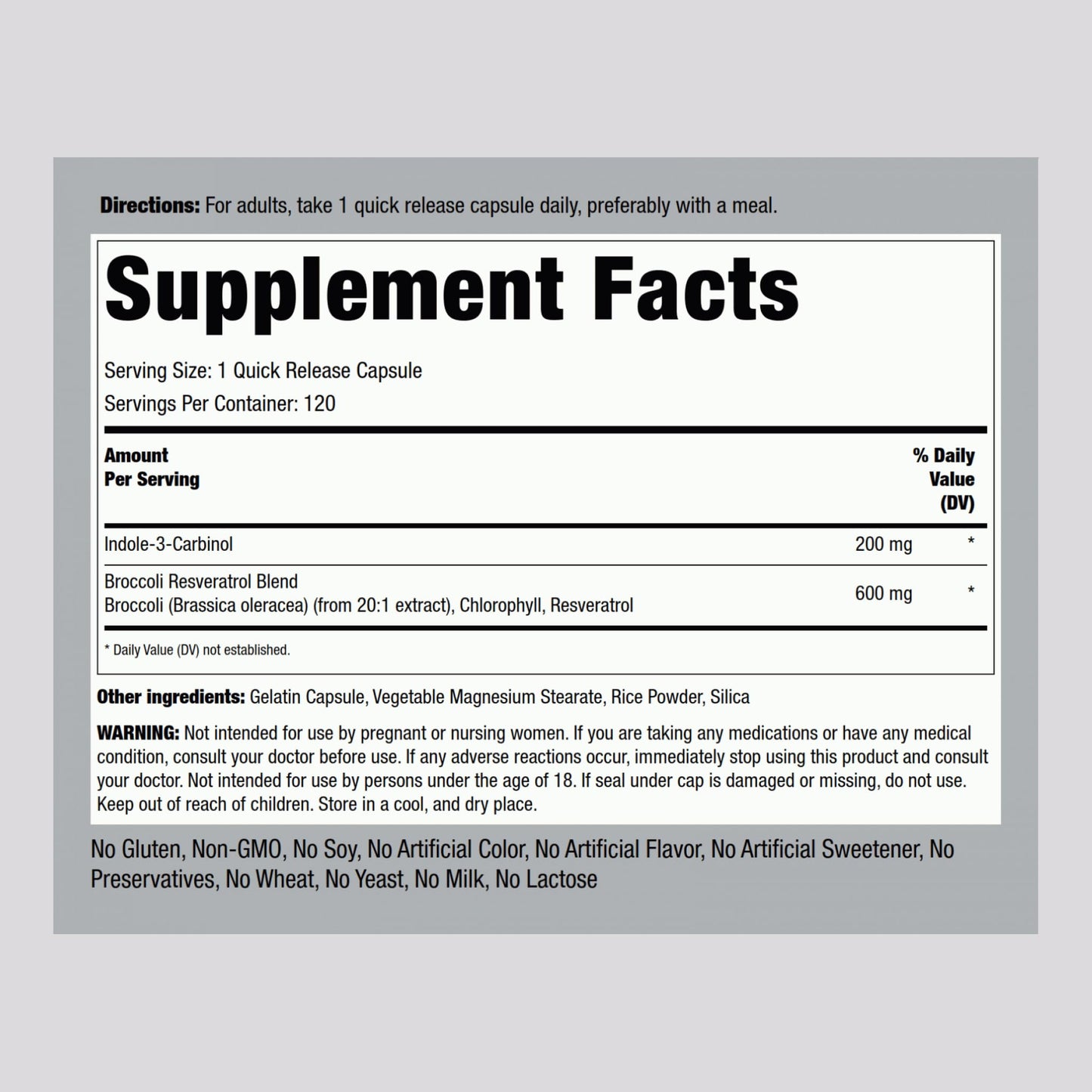 Piping Rock Indole 3 Carbinol | 200mg | 120 Capsules | I3C with Broccoli Extract | Non-GMO, Gluten Free Supplement - dailyvitalstore