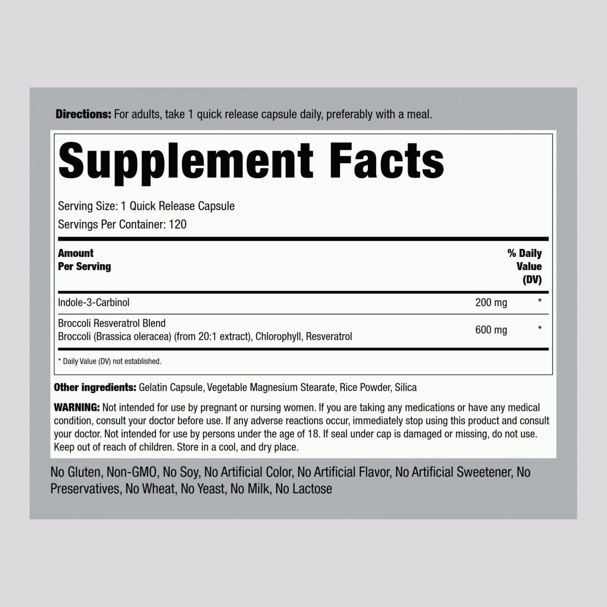 Piping Rock Indole 3 Carbinol | 200mg | 120 Capsules | I3C with Broccoli Extract | Non-GMO, Gluten Free Supplement - dailyvitalstore