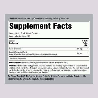 Piping Rock Indole 3 Carbinol | 200mg | 120 Capsules | I3C with Broccoli Extract | Non-GMO, Gluten Free Supplement - dailyvitalstore