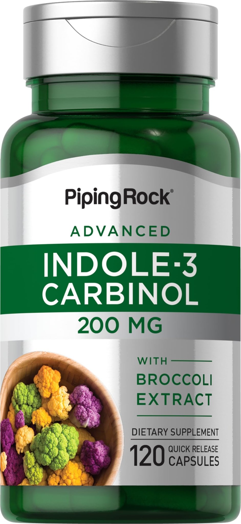 Piping Rock Indole 3 Carbinol | 200mg | 120 Capsules | I3C with Broccoli Extract | Non-GMO, Gluten Free Supplement - dailyvitalstore