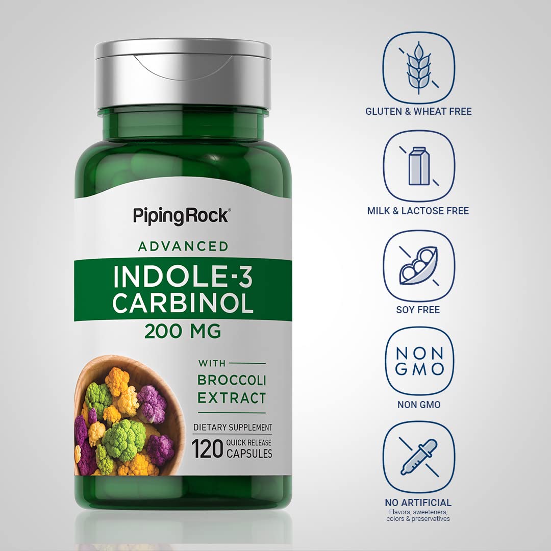 Piping Rock Indole 3 Carbinol | 200mg | 120 Capsules | I3C with Broccoli Extract | Non-GMO, Gluten Free Supplement - dailyvitalstore