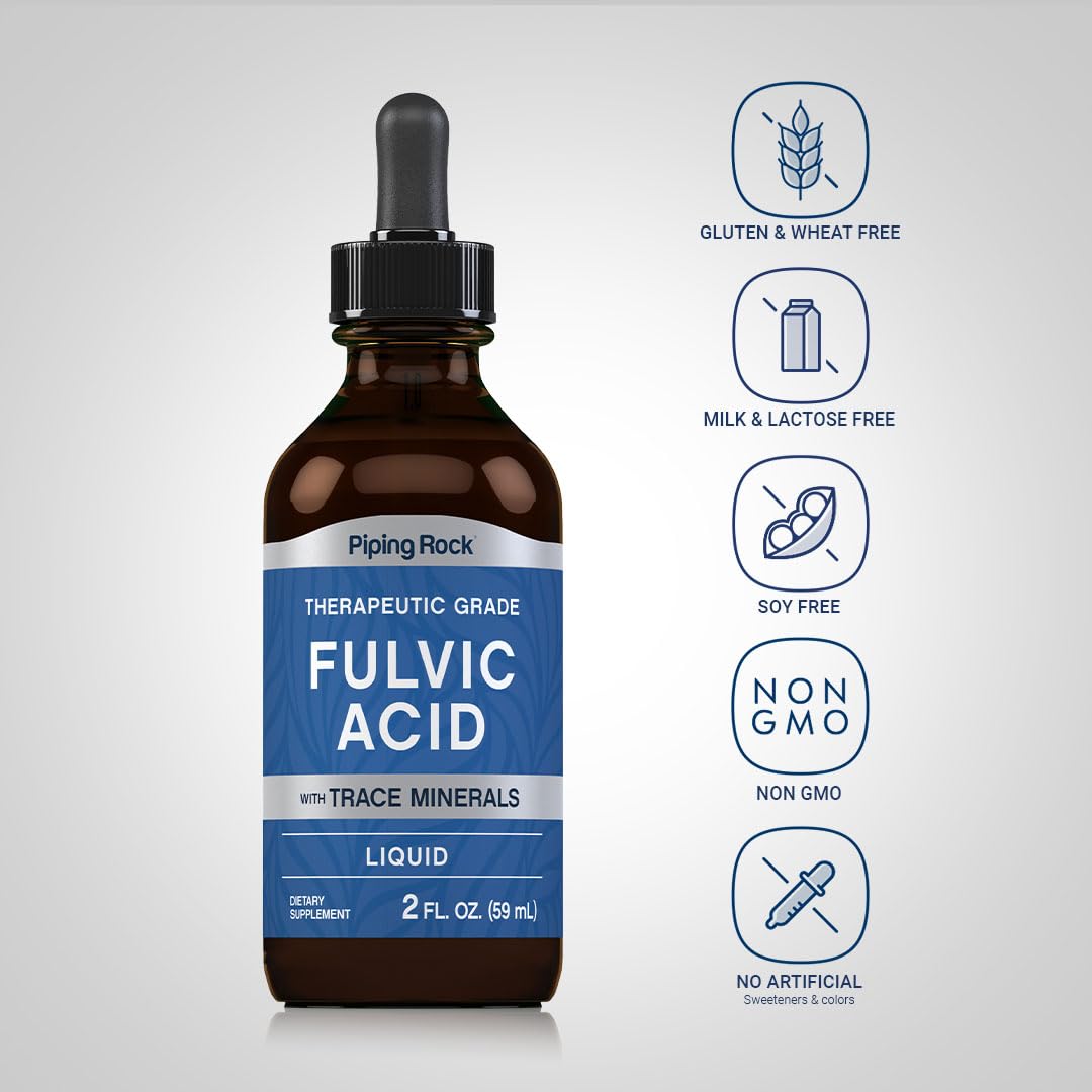 Piping Rock Liquid Fulvic Acid Drops | 2 fl oz | with Trace Minerals | Ionic Supplement | Vegetarian, Non-GMO & Gluten Free - dailyvitalstore