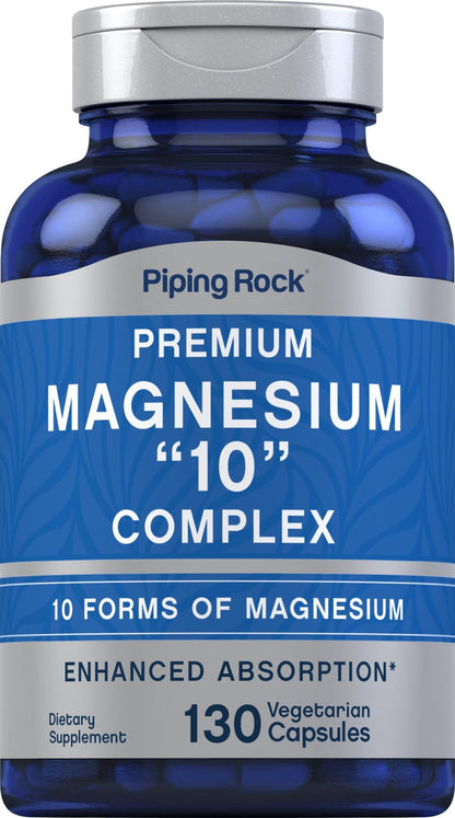 Piping Rock Magnesium 10 in One Complex | 130 Capsules | Supplement for Men and Women | Vegetarian, Non-GMO, Gluten Free - dailyvitalstore