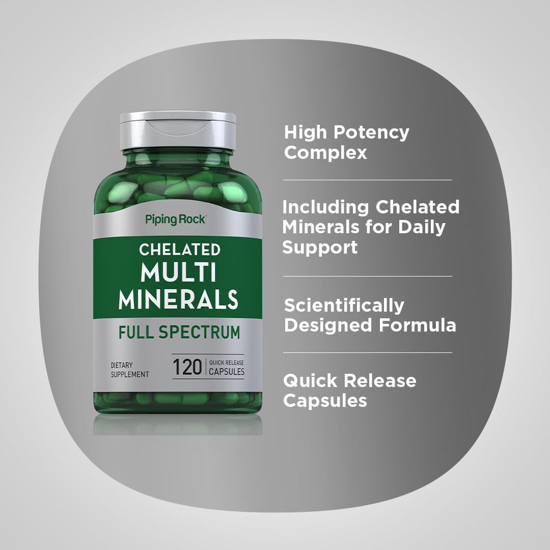 Piping Rock Mega Multi Mineral Chelated Supplement | 120 Capsules | for Men and Women | Iron Free | Non-GMO, Gluten Free - dailyvitalstore