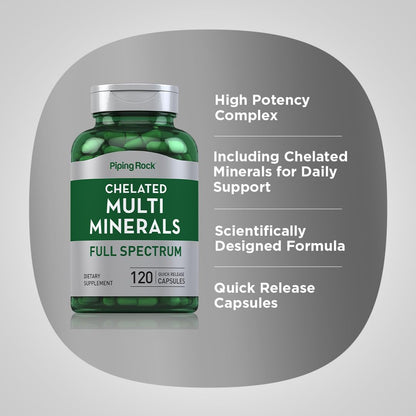 Piping Rock Mega Multi Mineral Chelated Supplement | 120 Capsules | for Men and Women | Iron Free | Non-GMO, Gluten Free - dailyvitalstore