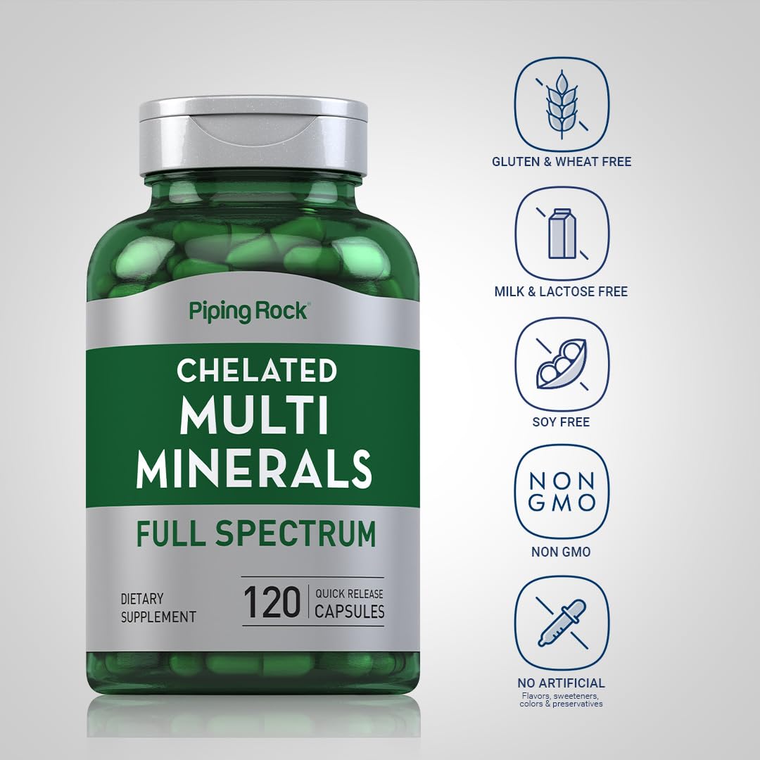 Piping Rock Mega Multi Mineral Chelated Supplement | 120 Capsules | for Men and Women | Iron Free | Non-GMO, Gluten Free - dailyvitalstore