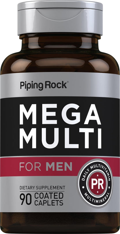 Piping Rock Men's Multivitamin | 90 Caplets | Mega Vitamin and Mineral Complex | Daily Support Supplement | with Vitamin C, D, Magnesium, Zinc | Non-GMO, Gluten Free - dailyvitalstore
