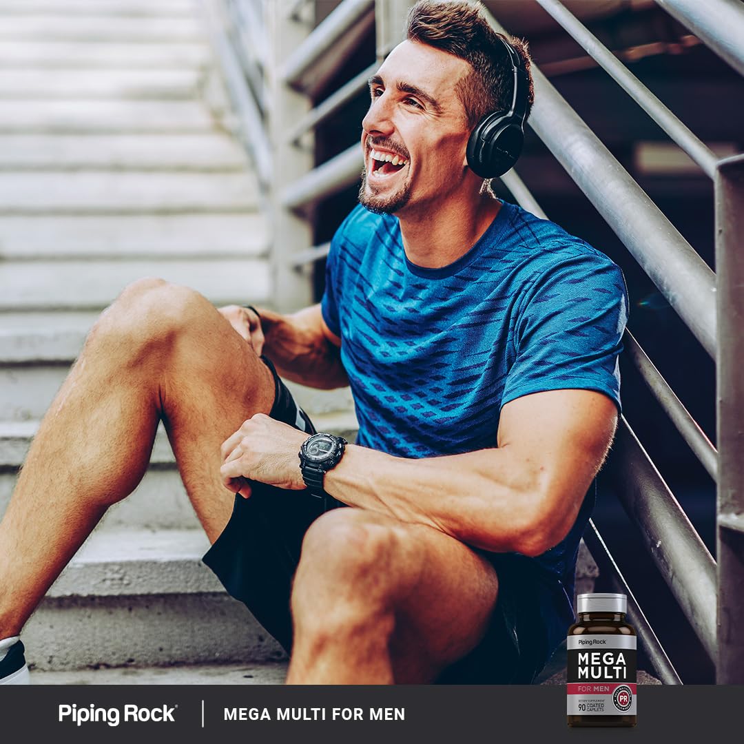 Piping Rock Men's Multivitamin | 90 Caplets | Mega Vitamin and Mineral Complex | Daily Support Supplement | with Vitamin C, D, Magnesium, Zinc | Non-GMO, Gluten Free - dailyvitalstore
