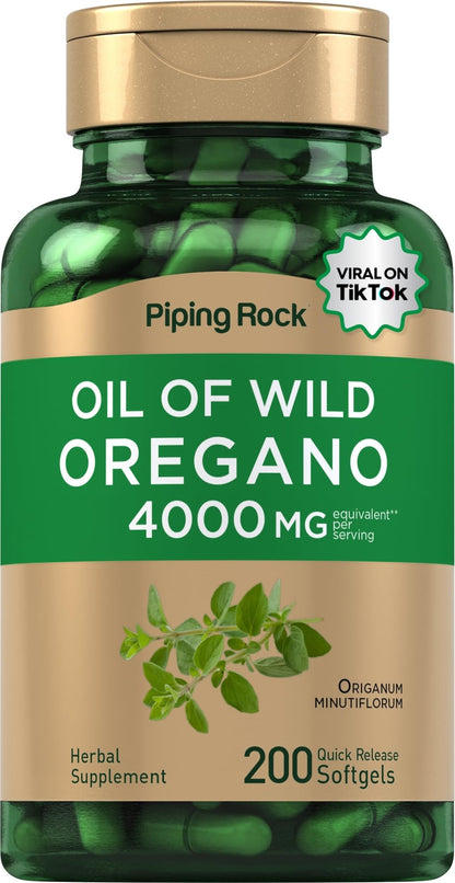 Piping Rock Oregano Oil Softgel Capsules | 200 Pills | Herbal Extract Supplement | Wild Harvested | Non-GMO, Gluten Free - dailyvitalstore