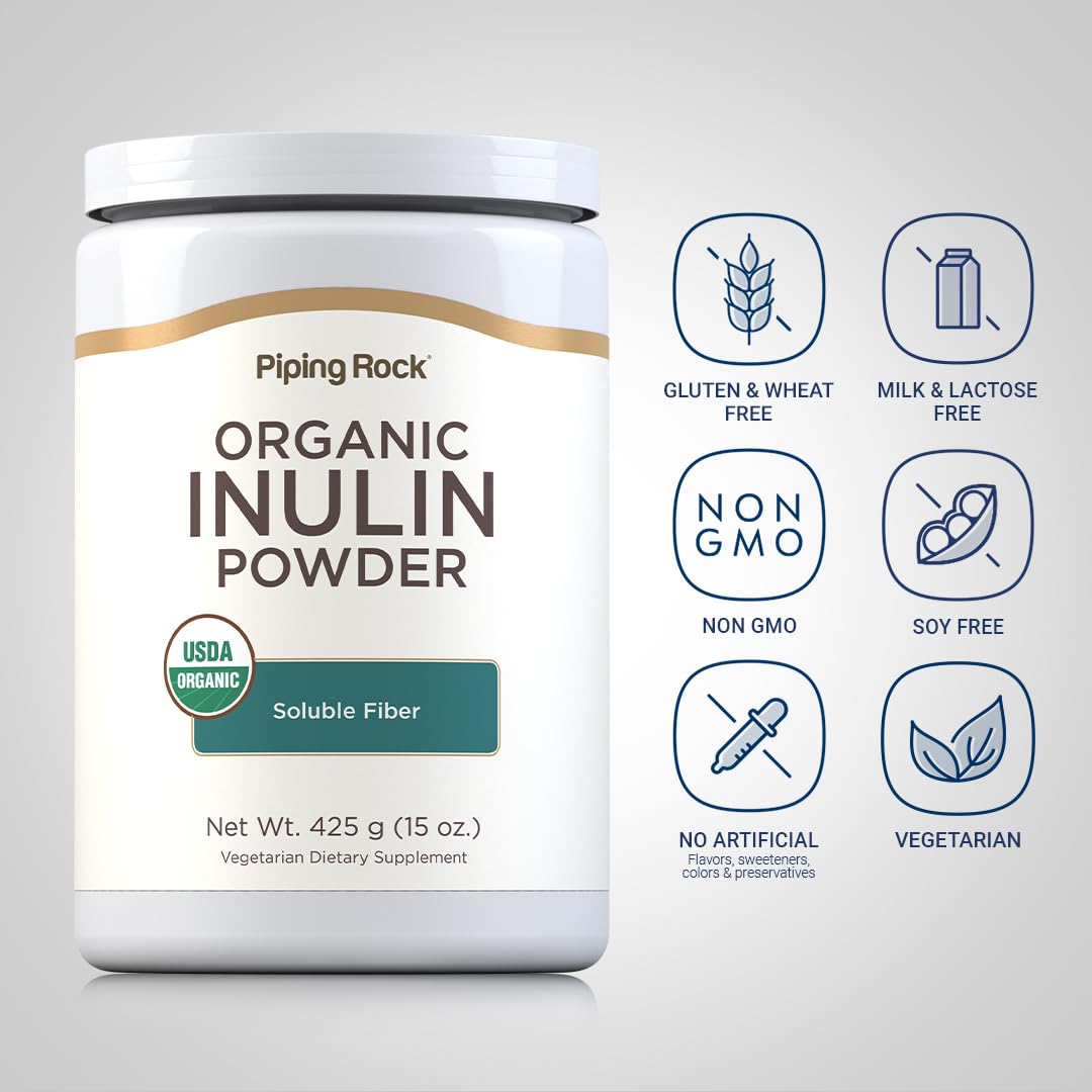 Piping Rock Organic Inulin Powder | 15 oz | Soluble Fiber Supplement | FOS Powder | Vegetarian, Non-GMO, Gluten Free - dailyvitalstore