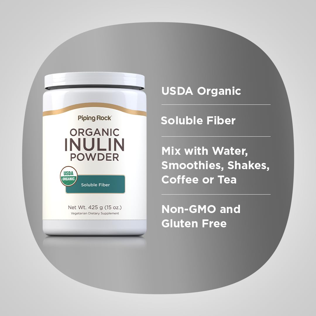 Piping Rock Organic Inulin Powder | 15 oz | Soluble Fiber Supplement | FOS Powder | Vegetarian, Non-GMO, Gluten Free - dailyvitalstore
