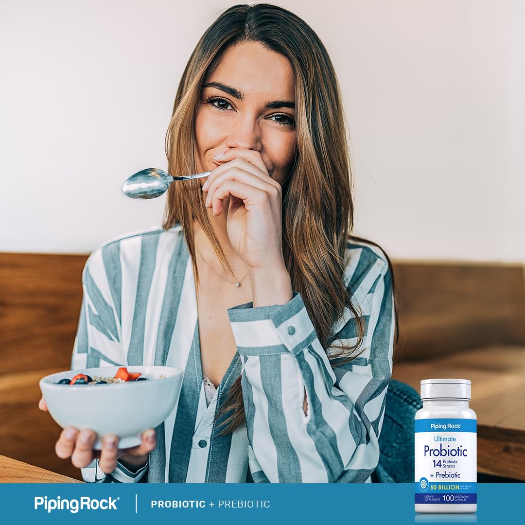 Piping Rock Probiotic and Prebiotic for Women and Men | 50 Billion CFU | 100 Capsules | Ultimate 14 Strain Supplement | Vegetarian, Non-GMO, Gluten Free - dailyvitalstore